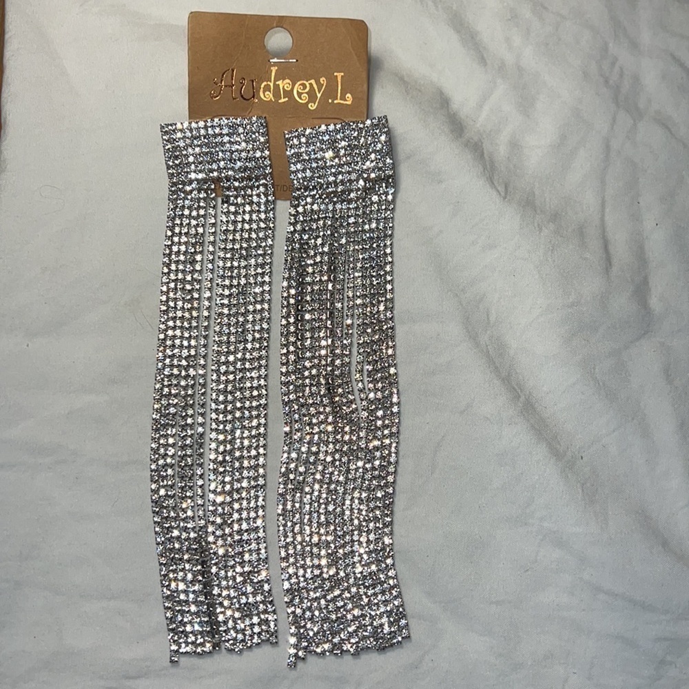Audrey L Rhinestone Dangle Earrings - Picture 3 of 5